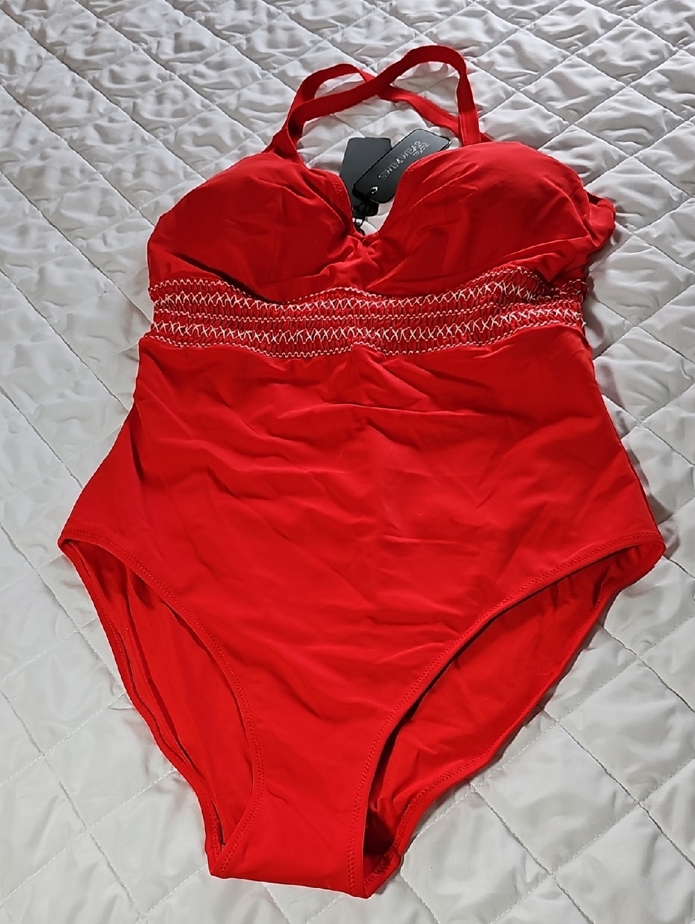 City Chic Red One-Piece Swimsuit with Smocked Waist